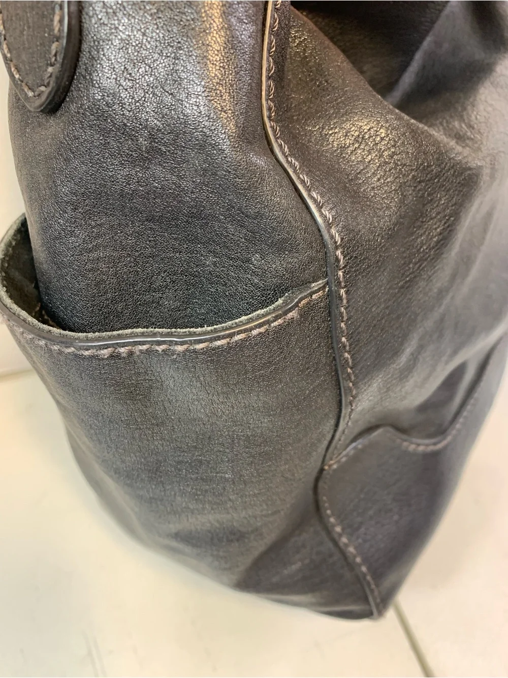 Frye Leather Gently Used Side Pocket Black Hobo Handbag.                 3700